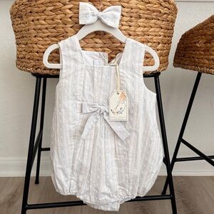 BellBird Light Blue Striped Baby Romper with matching Bow